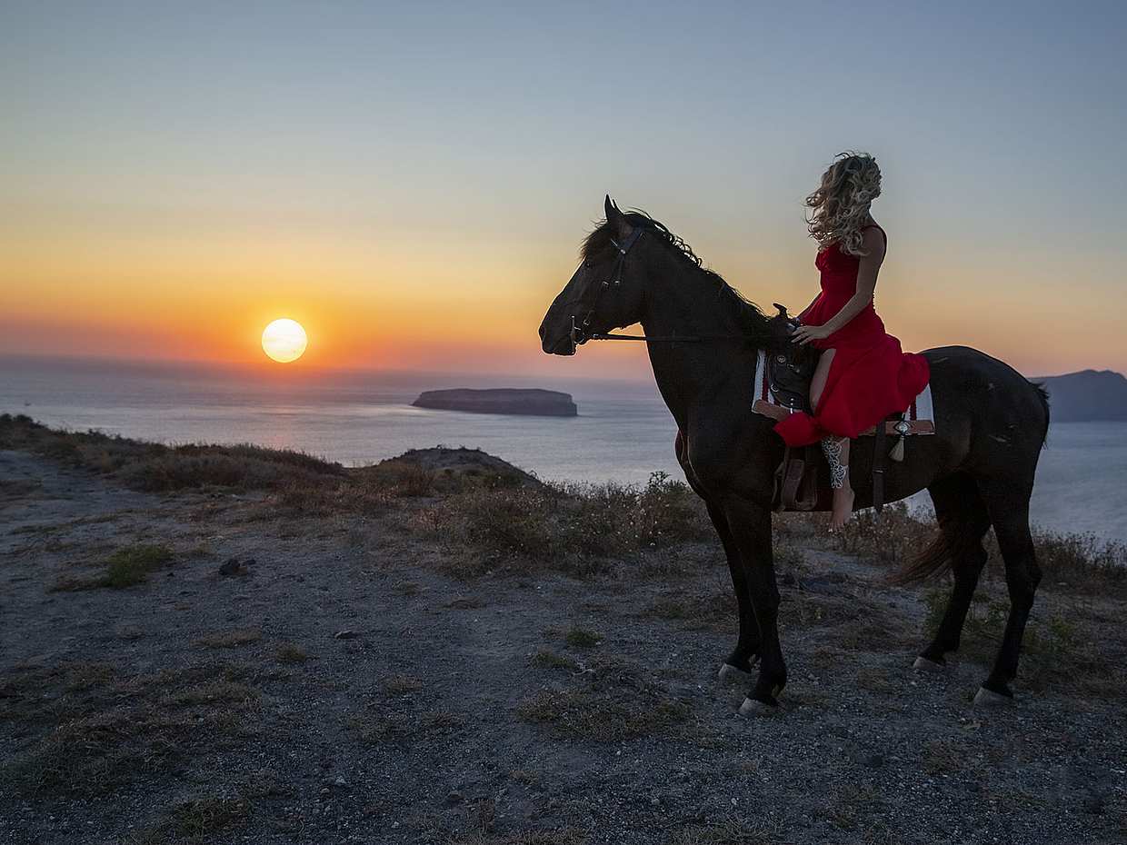 Horseback riders on a guided trail near Hersonissos, Crete